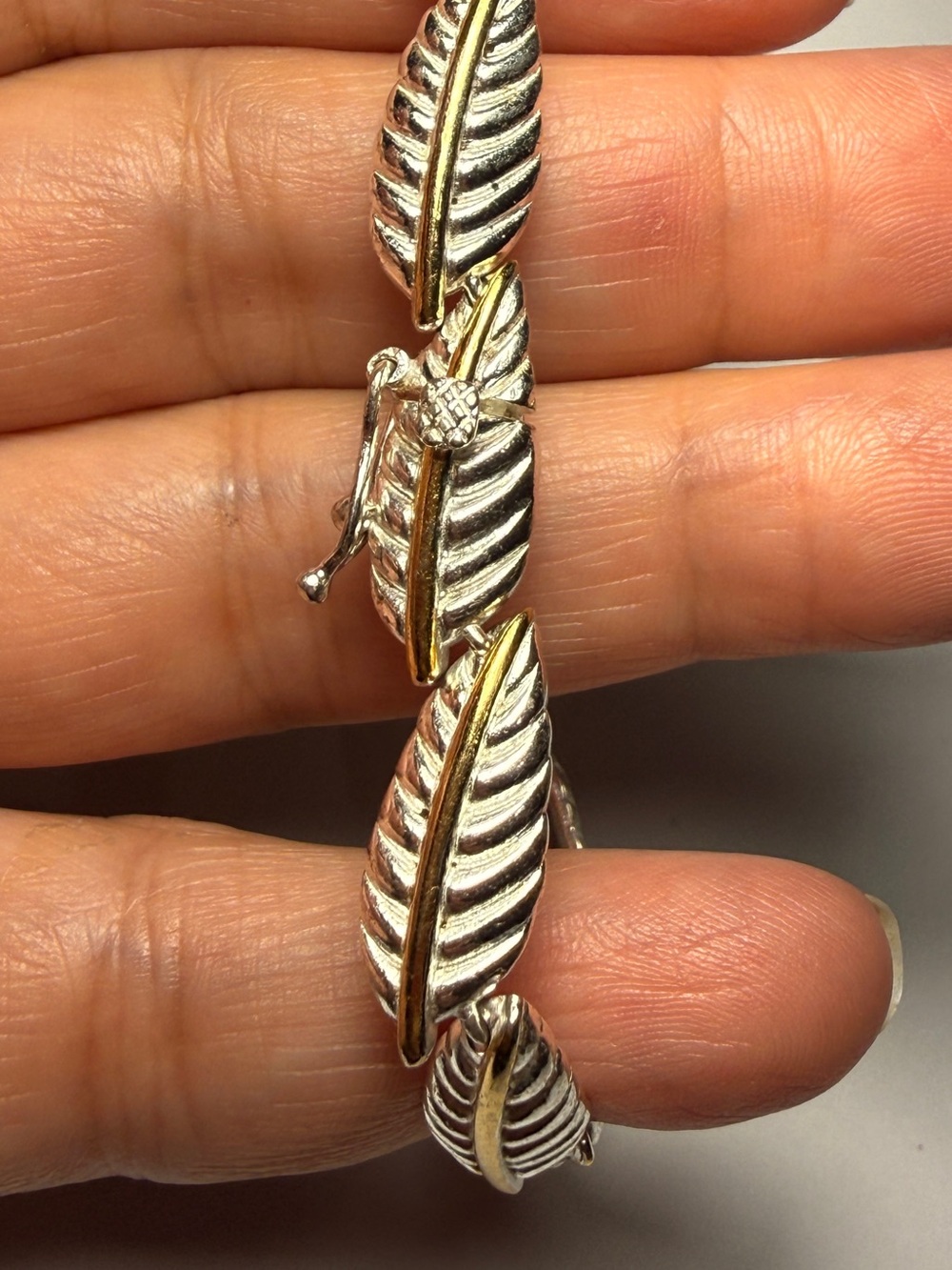 Sterling Silver and Gold-Tone Feather Link Bracelet